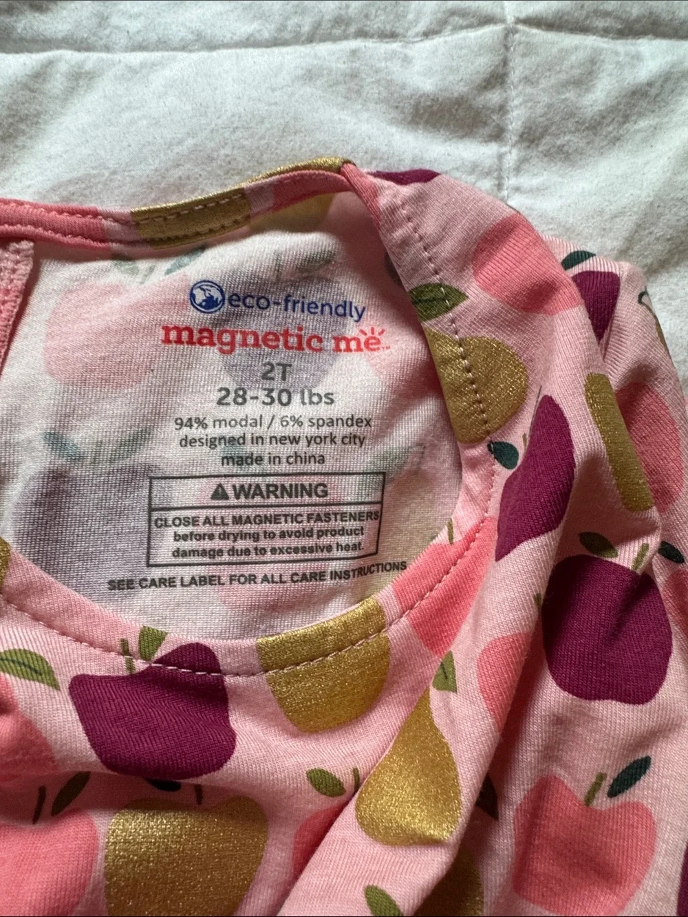 Magnetic Me Pink Apple-Print Long Sleeve Dress with Gold Accents